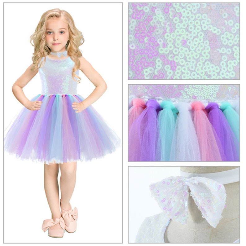 Girls Rainow Sequin Dress with Back Heart Cut