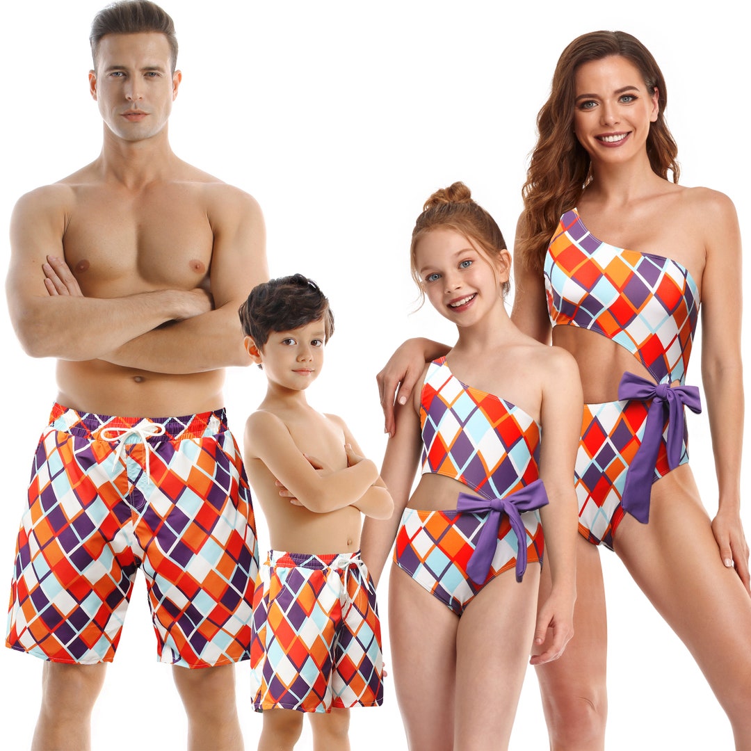 2023 Family Matching Swimwear Dad and Me Matching Swimming Trunks Mum