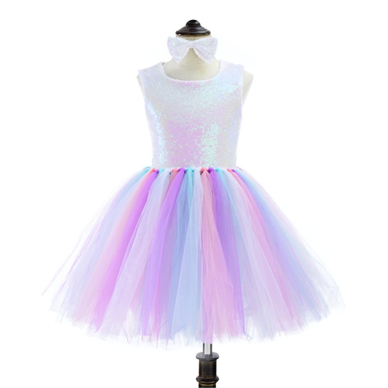 Girls Rainow Sequin Dress with Back Heart Cut