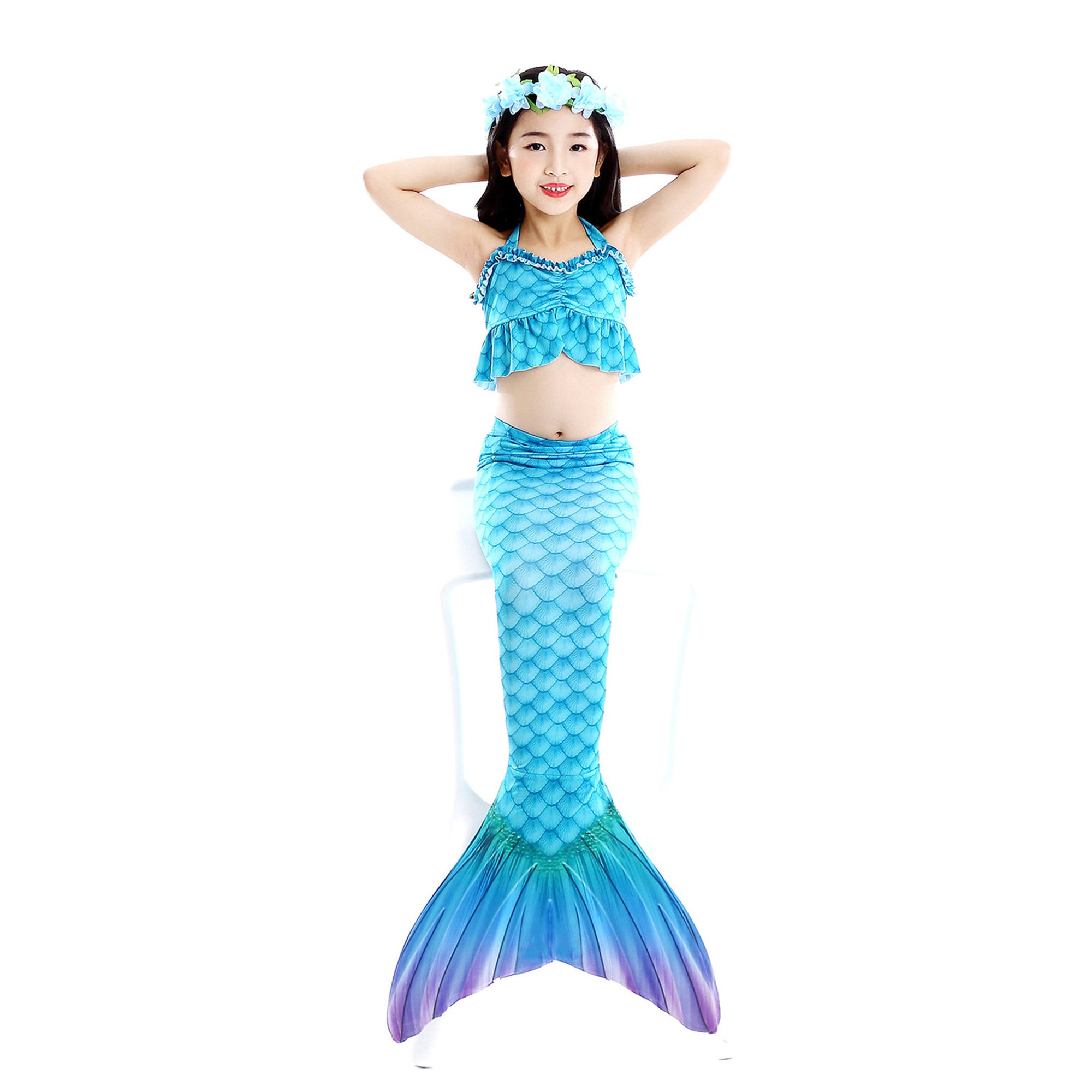 Girls 6pcs Blue Swimming Mermaid Sets Kids Mermaid Tails Dress Etsy