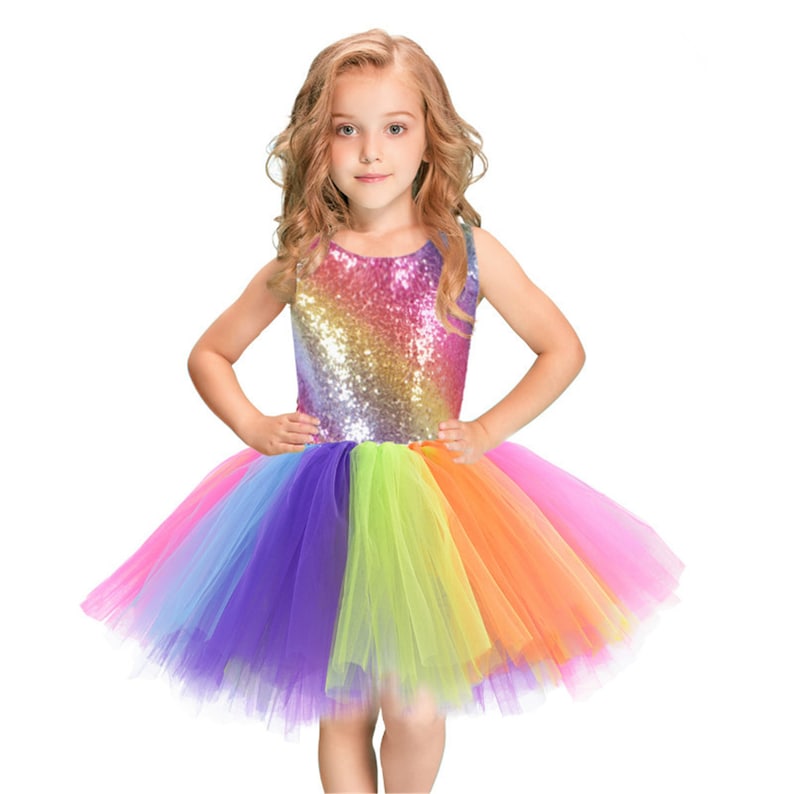 Girls Rainow Sequin Dress with Back Heart Cut