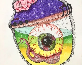 Gumball Print- punk art, lowbrow, pop surrealism, pastel goth, horror, horror art, eyeball, candy