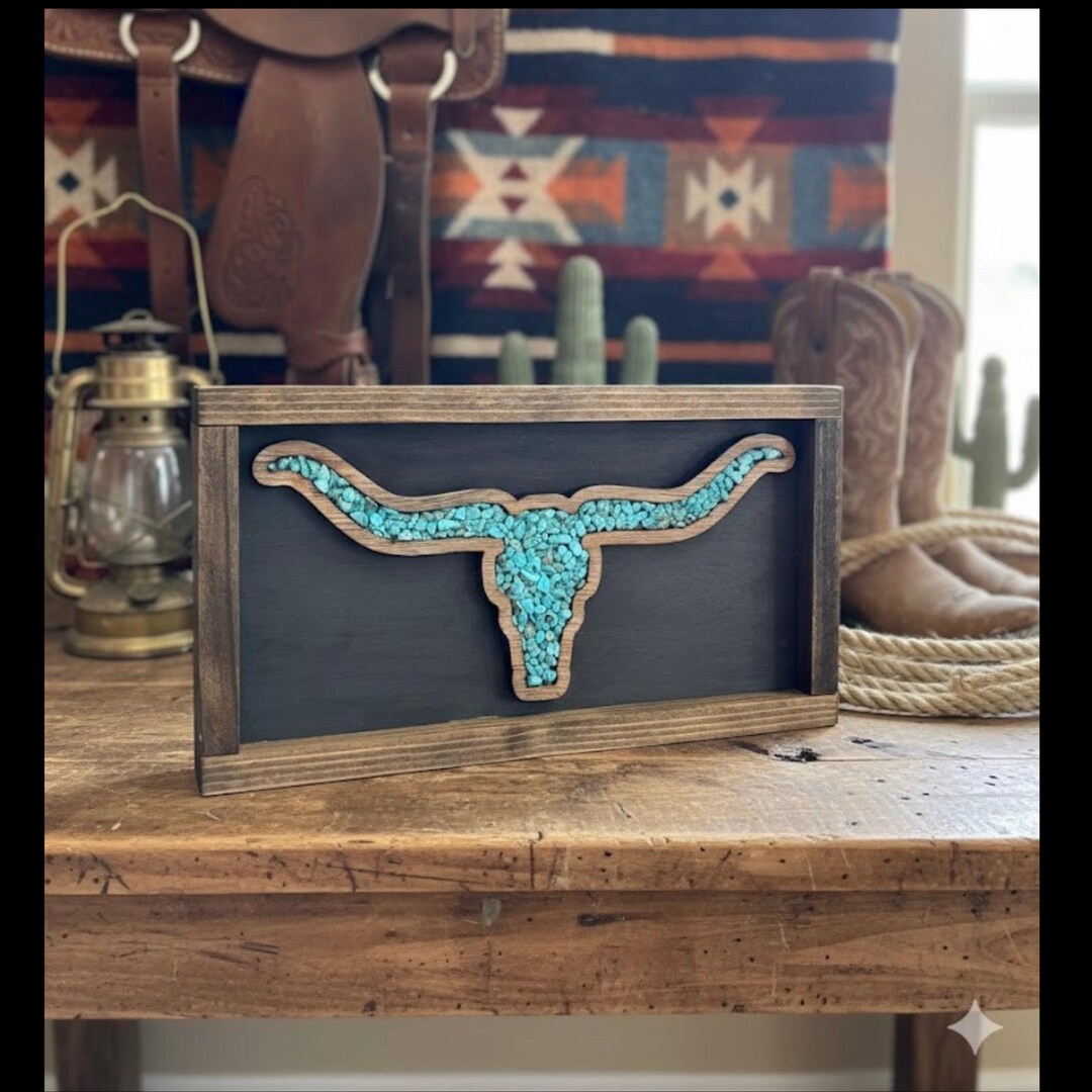Longhorn Turquoise Wood Sign - Etsy