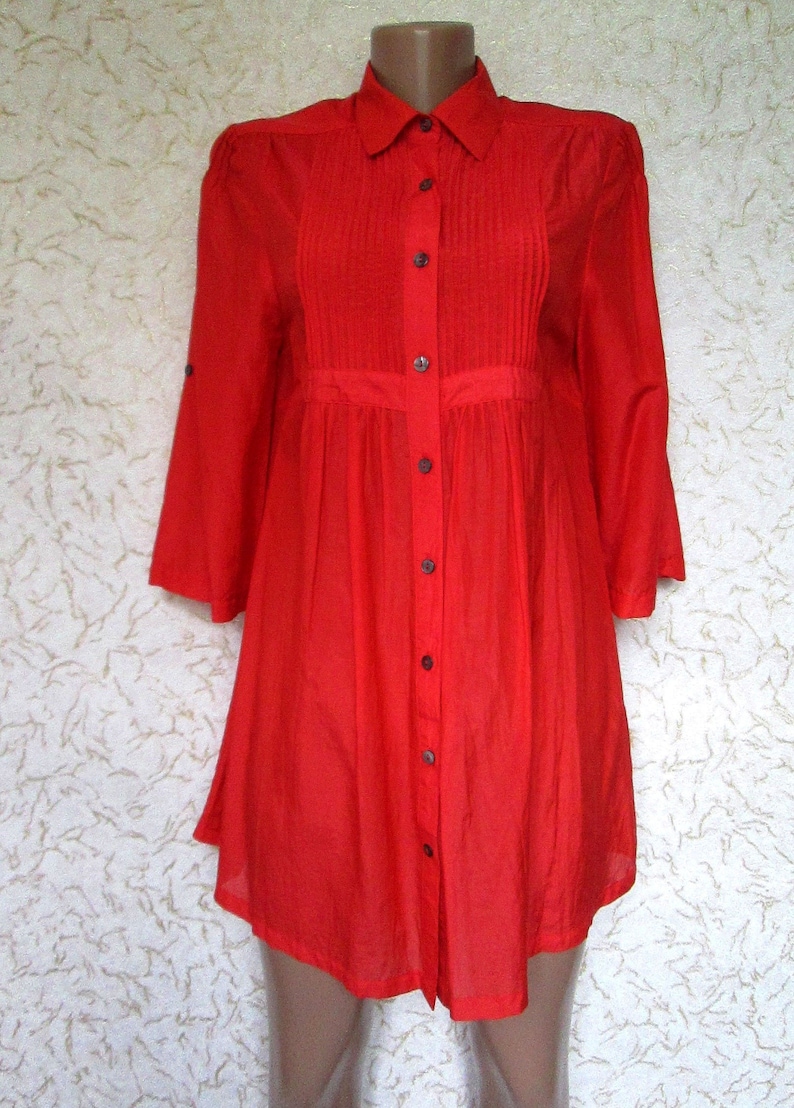 Red Scarlet Cotton Long Collared Blouse Shirt 34 Sleeve US 8