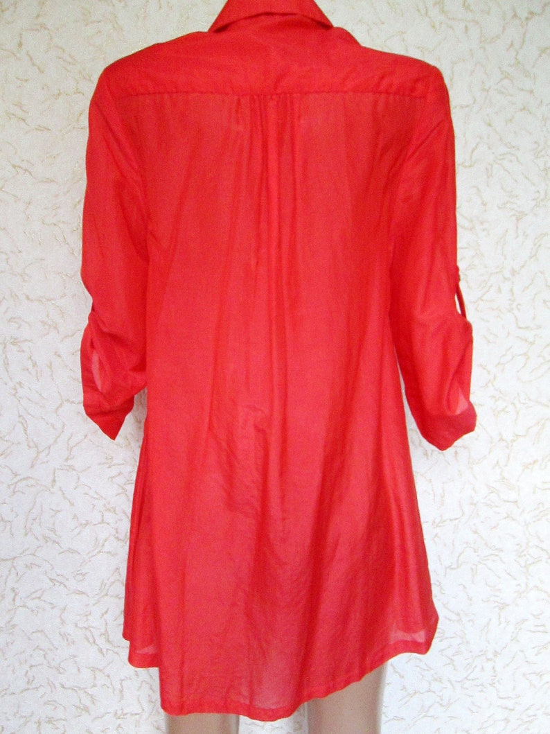 Red Scarlet Cotton Long Collared Blouse Shirt 34 Sleeve US 8