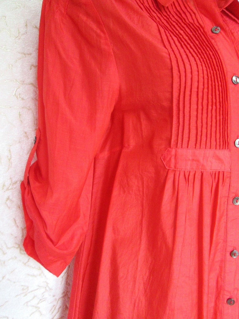 Red Scarlet Cotton Long Collared Blouse Shirt 34 Sleeve US 8