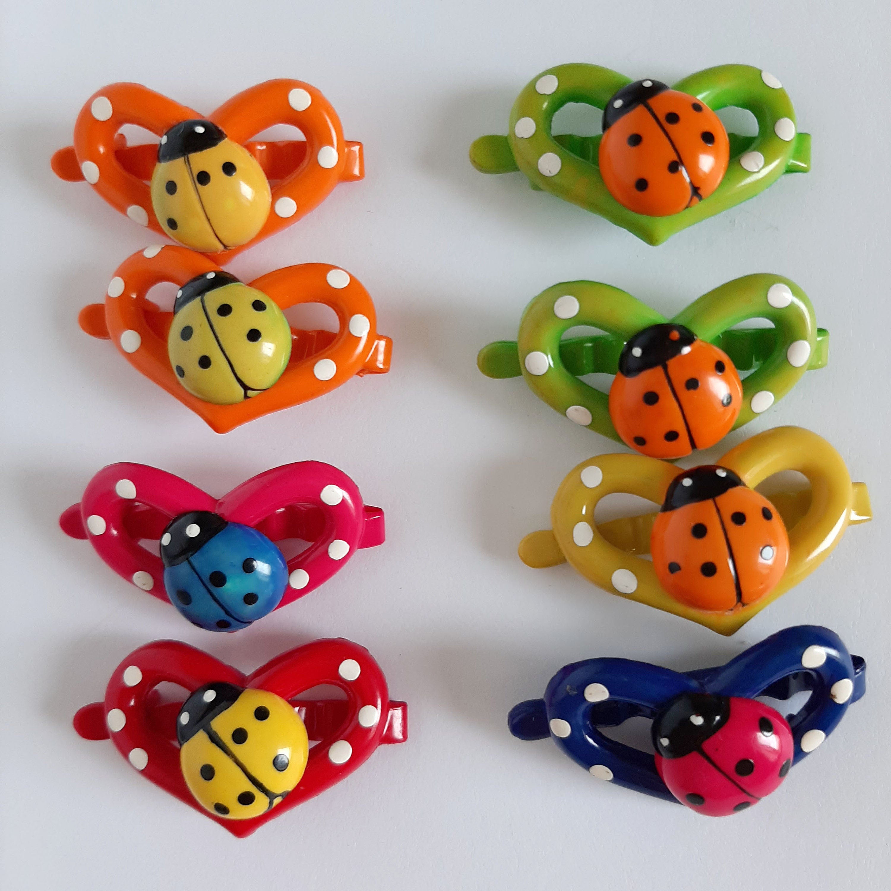 Vintage 90s Small Plastic Hair Clips Ladybug Set Brightly Etsy