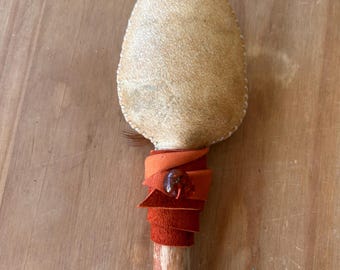 Orange Dragon Rattle ~ Handmade ~ Buffalo ~ Pheasant ~ Shamanic