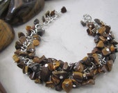 Tigers Eye Bracelet Gemstone Chip Bracelet Gemini Birthstone Chunky Cluster Bracelet Semi Precious Handmade Jewelry