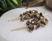 Raw Tiger's Eye Earrings Natural Stone Earrings Waterfall Earrings Long Cluster Earrings Gemini Birthstone Birthday Jewelry Gift For Her