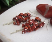 Red Jasper Earrings Raw Gemstone Earrings Long Cluster Earrings Natural Stone Waterfall Earrings Chain Earrings Jewelry Gift For Her Women