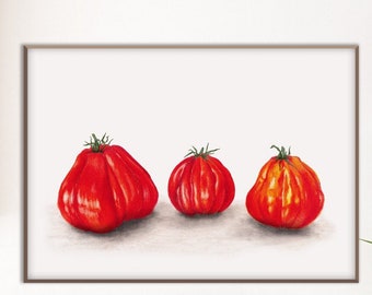 Tomato Poster Print, Mediterranean Food Wall Art Nutrition Still Life Vegetable Housewarming Eco Friendly Gift Kitchen Restaurant decor