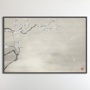 日本の桜の花びらプリント、東洋アジア風景水彩スクロールミニマル禅風水壁装飾エコフレンドリーギフト