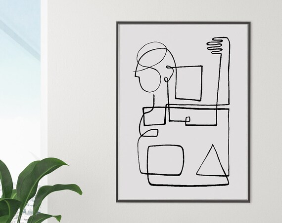 Abstract Human Doodles Wall Art Printable, Contemporary Line Art Human Silhouette Line Sketch Black White Modern Minimal Decor Gift Her Him