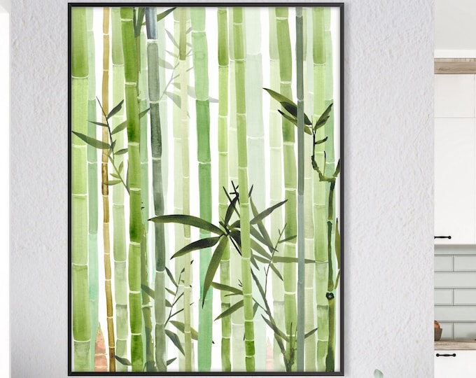 Bamboo Painting Set of 2, Plant Prints, Watercolor Plants, Bamboo Art ...