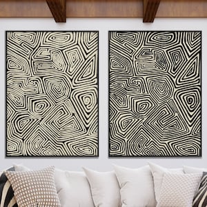 Set of Two Australian Aboriginal Style Art Print, Ethnic Inspiration Tribal Print Minimal Modern Boho decor Housewarming Eco Friendly Gift