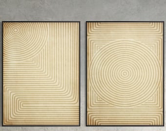 Set of Two Beige Lines Wall Print,Aboriginal Inspiration Minimal Modern Livingroom Decor Eco Friendly Art Housewarming Gift Oversized Poster