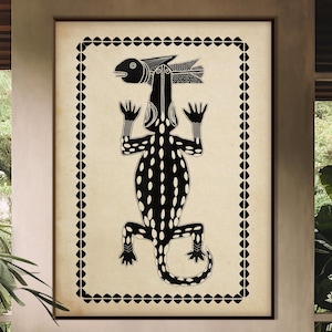 African Animal Art Print, Crocodile Ethnic Decor Afro American Art Black Beige Tribal Style Boho Decor Housewarming Eco Friendly Gift