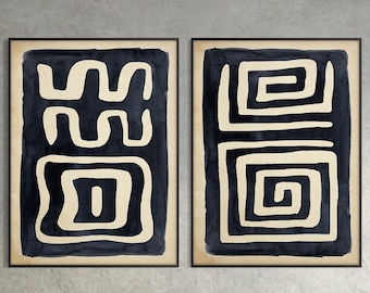 Set of Two African Art Print,Ethnic Tribal Black Beige Wall Art Tribal Minimal Modern Boho Room decor Housewarming Eco Friendly Gift Her Him