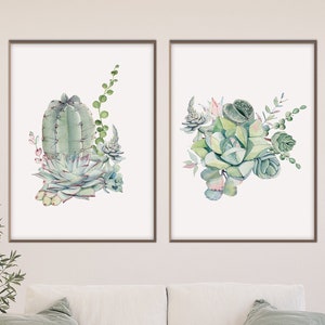 2er Set Botanischer Sukkulente Poster Druck, Kaktus Aquarell Wüstenpflanze Dekor Bauernhaus Strand Dekor Umweltfreundliches Geschenk für Sie und Ihn