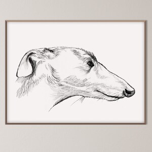 Englischer Windhund Druck, Hunde Skizze Kopf Silhouette Line Art Windhund Geschenke Bleistift Kunstdruck Raumdekor Ästhetisches Vintages übergroßes Plakat