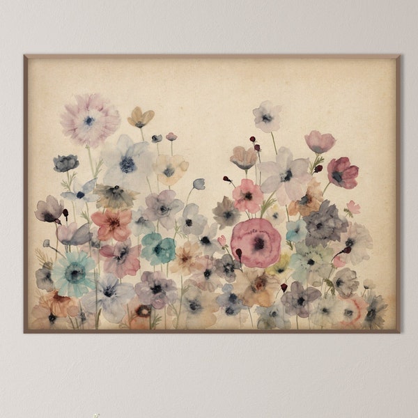 Botanical Watercolor Flowers Art Print, Tuberose Rose Daisy Poster Vintage Style Wall Nursery Baby Bedroom Nordic decor Eco Friendly Gift