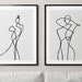 Set of Two Abstract Woman Silhouette Print, Woman Figure Black White One Line Sketch Art Minimal Woman Nude decor Gift for Her Him
