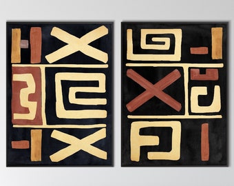 Set of Two African Style Art Print,Ethnic Tribal Black Beige Terracotta Wall Tribal Minimal Modern Boho decor Housewarming Eco Friendly Gift