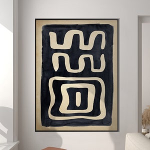 African Pattern Art Print, Ethnic Afro American Art Black Beige Geometric Tribal Style Boho Minimal Decor Housewarming Eco Friendly Gift
