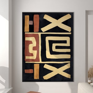 African Pattern Art Print, Ethnic Afro American Art Black Beige Geometric Tribal Style Boho Minimal Decor Housewarming Eco Friendly Gift