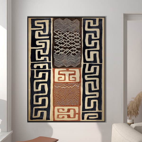 African Pattern Art Print, Ethnic Afro American Art Terracotta Geometric Tribal Style Boho Minimal Decor Housewarming Eco Friendly Gift