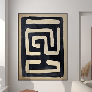 African Pattern Art Print, Ethnic Afro American Art Black Beige Geometric Tribal Style Boho Minimal Decor Housewarming Eco Friendly Gift