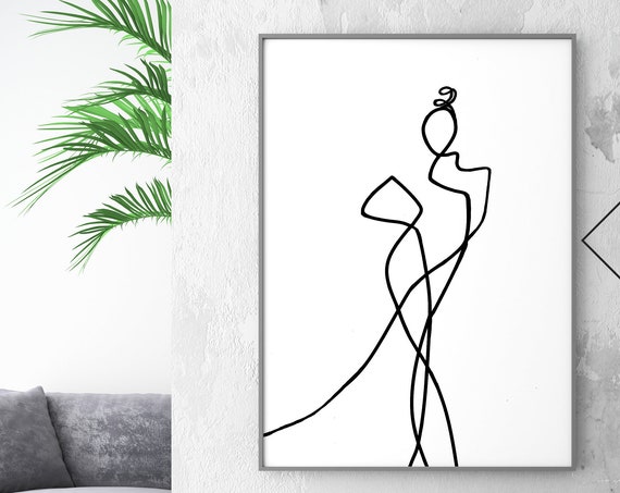 Abstract Woman Nude Body Poster Print, Monochrome Black White Nude One Line Sketch Wall Art Minimal decor Silhouette Shape Eco Friendly Gift