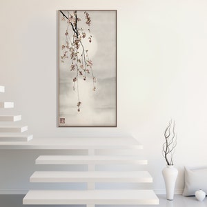 Japanese Sakura Cherry Blossom Water Sunset Print, Oriental Asian Landscape Watercolor Scroll Minimal Zen Feng Shui Decor Eco Friendly Gift image 5