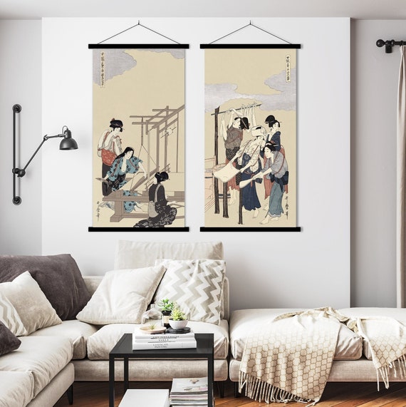 Set of Two Japanese Geisha Women Print, Asian Vintage Watercolor Art Minimal decor wall art Housewarming Eco Friendly Gift Her Him