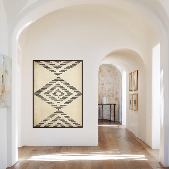African Pattern Art Print, Ethnic Afro American Art Black Beige Geometric Tribal Style Boho Minimal Decor Housewarming Eco Friendly Gift