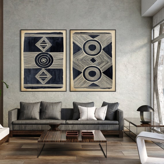 Set of Two African Art Print,Ethnic Tribal Black Beige Wall Art Tribal Minimal Modern Boho Room decor Housewarming Eco Friendly Gift Her Him