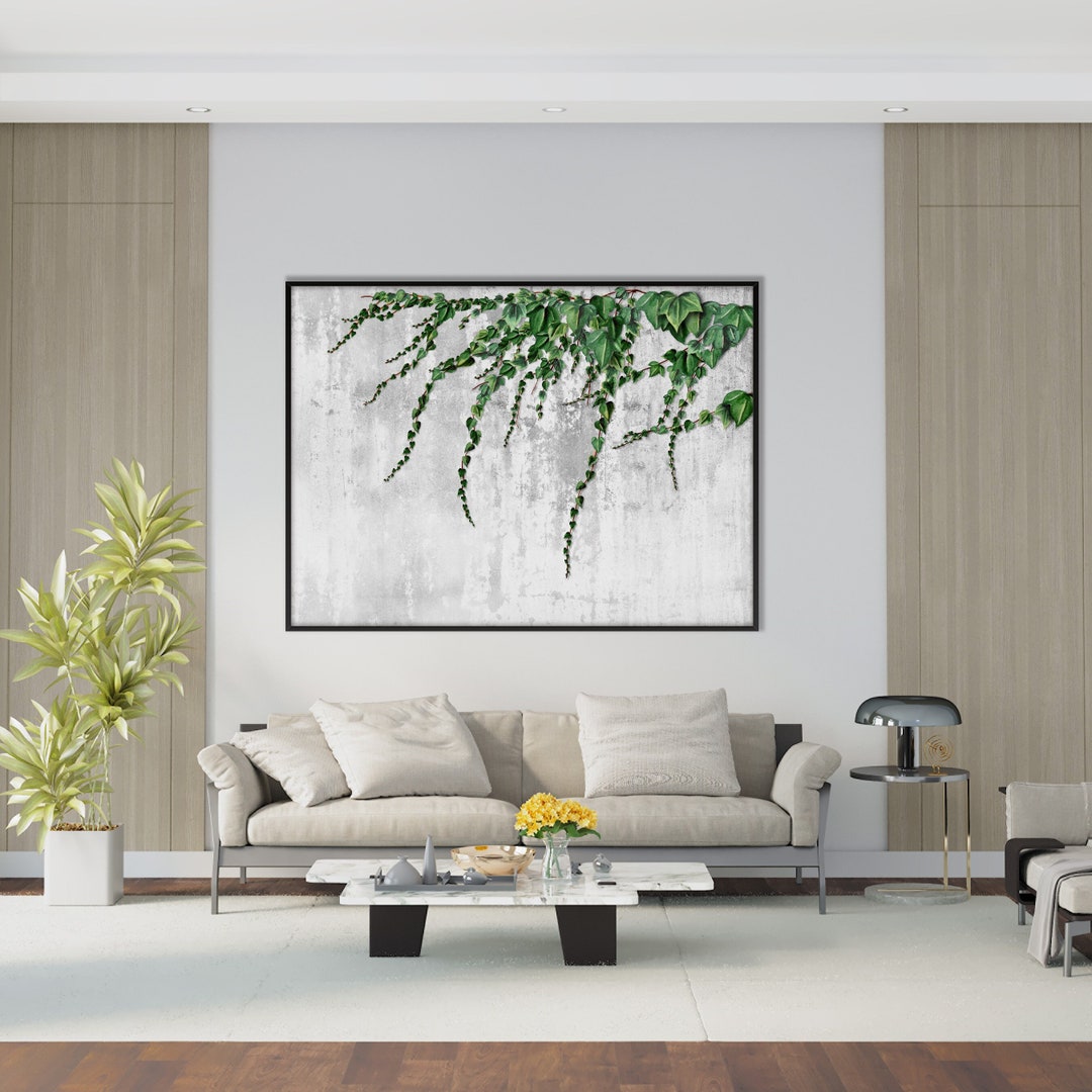 Ivy Vines Wall Art Print, Botanical Watercolor Green Grey Beach Office Farmhouse Modern Minimal ...