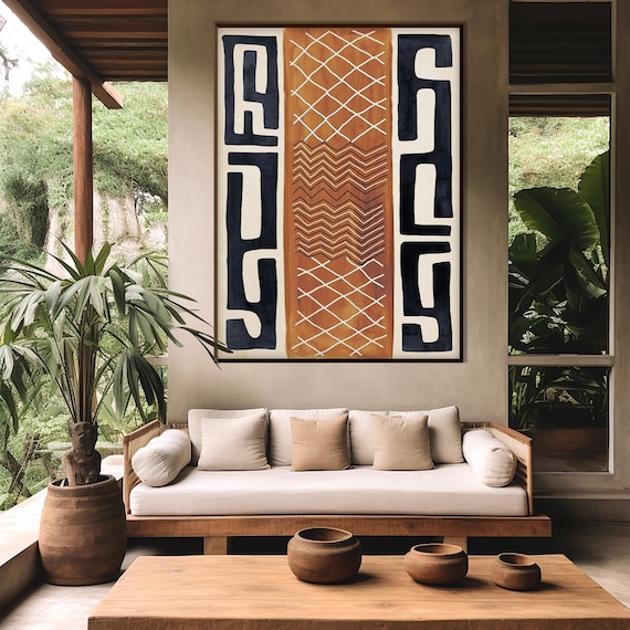 African Pattern Art Print, Ethnic Afro American Art Terracotta Geometric Tribal Style Boho Minimal Decor Housewarming Eco Friendly Gift