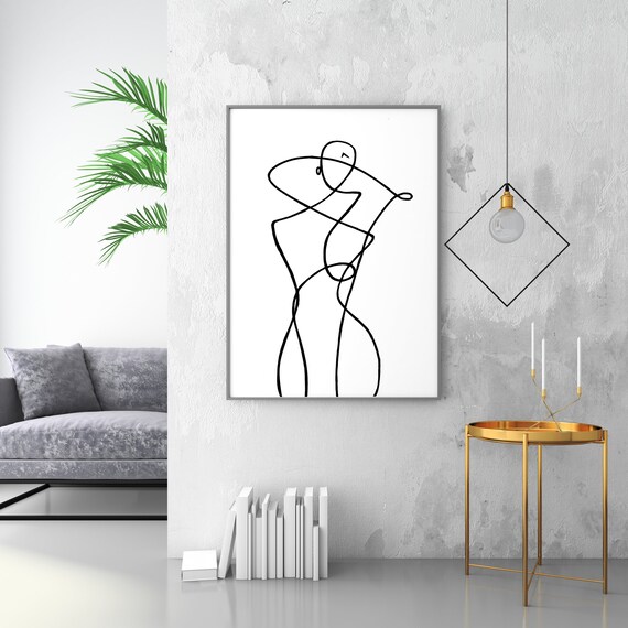 Abstract Woman Body Poster Print, Monochrome Nude One Line Sketch Art Human Body for Minimal decor Woman Silhouette Shape decor Gift Her Him