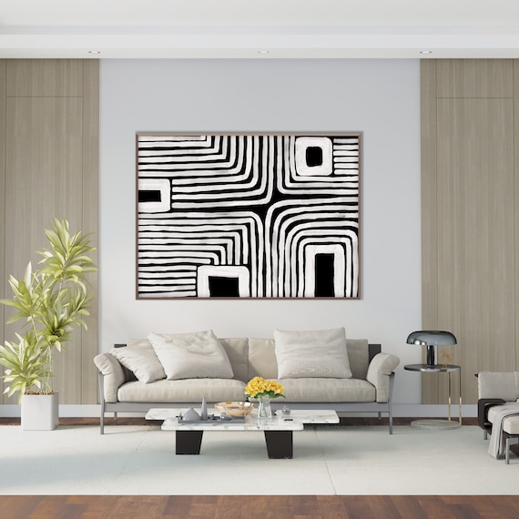 Australian Aboriginal Style Art Print, Black White Lines Indigenous Tribal Design Minimal Decor Artwork Eco Friendly Housewarming Gift