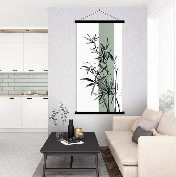 Japanese Bamboo Print, Oriental Asian Chinese Landscape Ink Sumi E Minimal Zen Feng Shui Wall Hanging Scroll Decor Eco Friendly Gift