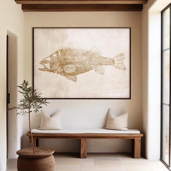 Vintage Fish Anatomy Wall Art Print, Natural History Scientific Illustration, Neutral Coastal Decor for Rustic Modern Home