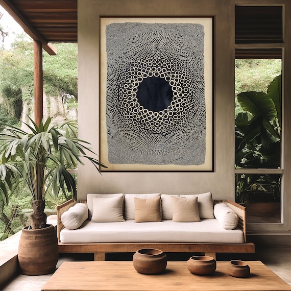 Ethnic Style Pattern Art Print, Ethnic Decor Art Black Beige Geometric Tribal Style Boho Minimal Room Decor Housewarming Eco Friendly Gift