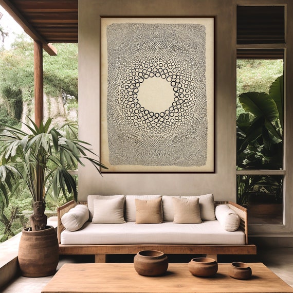 Ethnic Style Pattern Art Print, Ethnic Decor Art Black Beige Geometric Tribal Style Boho Minimal Room Decor Housewarming Eco Friendly Gift