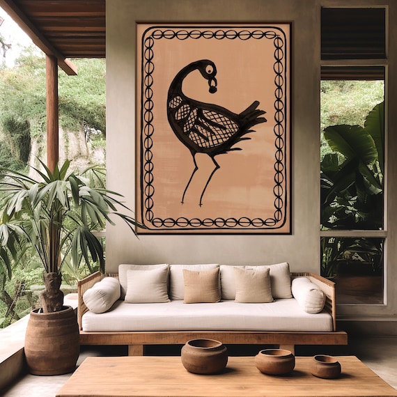 African Bird Sankofa Art Print, Ethnic Afro American Art Terracotta Wall Art Tribal Style Boho Minimal Decor Housewarming Eco Friendly Gift