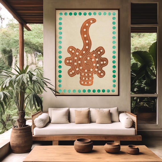 Almena Caracol Aztec Art Print, Terracotta Watercolor Mexican Ethnic Tribal Print Minimal Modern Boho decor Housewarming Eco Friendly Gift