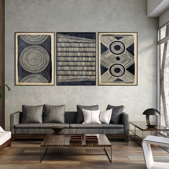 Set of Three African Art Print, Ethnic Tribal Black Beige Wall Art Tribal Minimal Modern Boho Room decor Housewarming Eco Friendly Gift