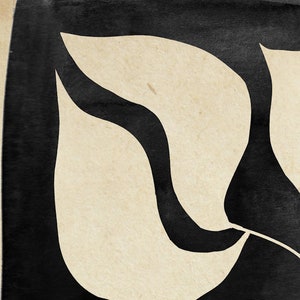 May include: Abstract art print with black and white organic shapes on a beige background.