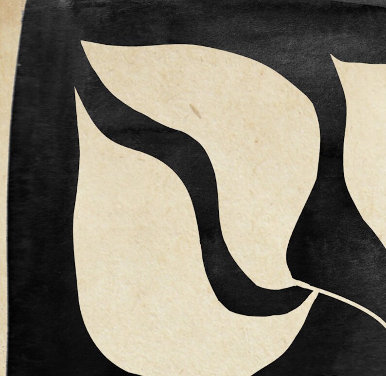 May include: Abstract art print with black and white organic shapes on a beige background.
